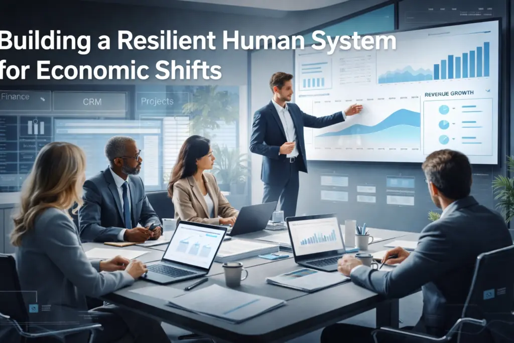 Business team discussing economic growth strategy
